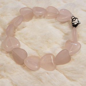 Pink Glass Heart Beaded Handmade Bracelet Stainless Steel Clasp 7.5 inches long